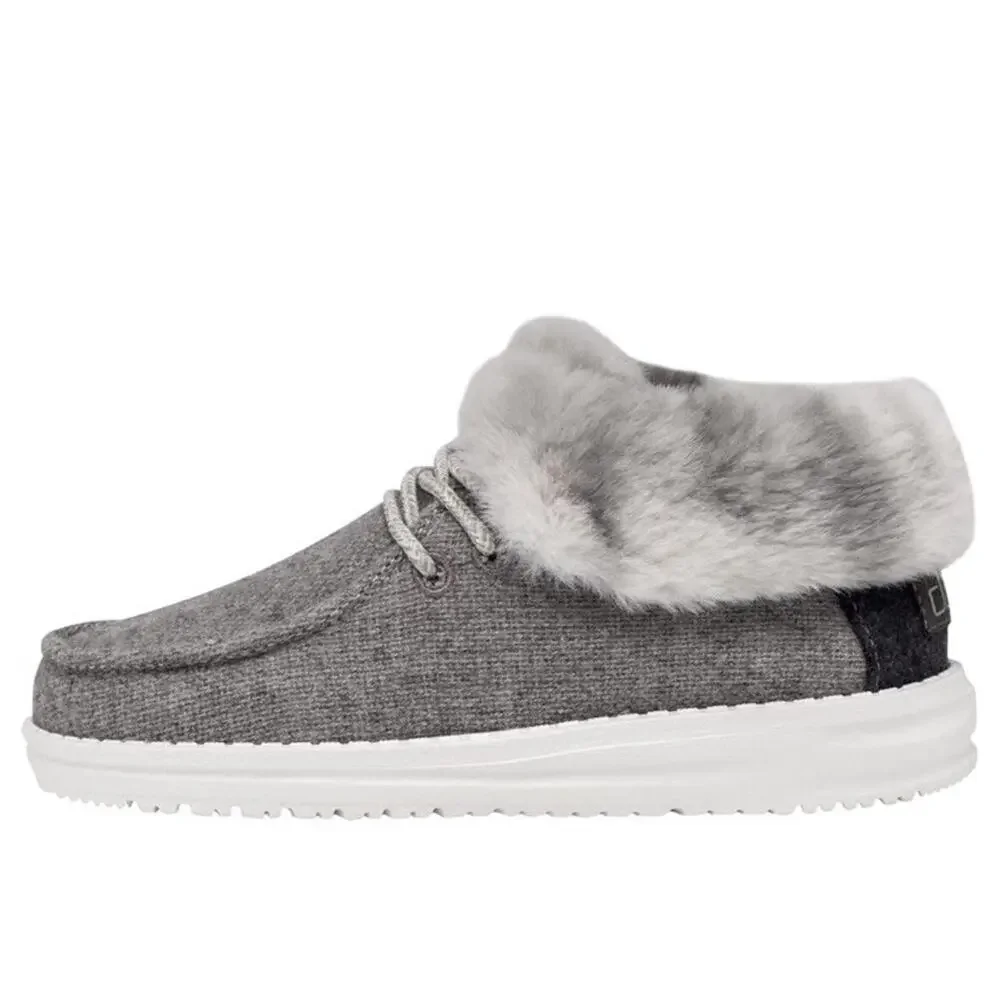 Hey Dude Shoes Youth 13 Britt Sneakers Gray Faux Fur Trim Lace Up Comfort Casual